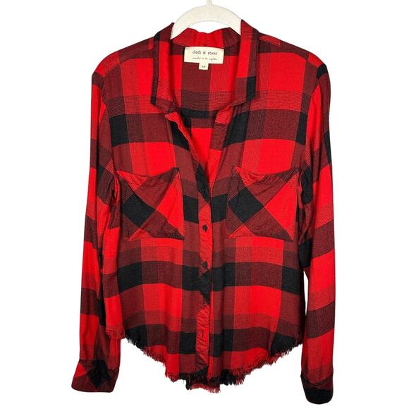 Cloth & Stone Red & Black Gingham Button Down Shirt Women's XS - Picture 1 of 6